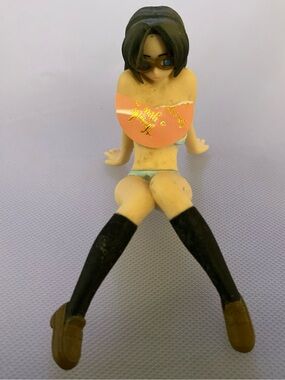 Anime Figurine Sitting Girl with Sunglasses - Pink Top, Blue Bikini NSFW